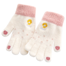 Childrens gloves for girls to keep warm in winter 2024 new five-finger split finger touch screen student writing homework for girls