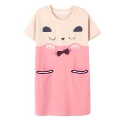 Antarctic nightgown for women summer Korean version pure cotton short-sleeved girl's pajamas sweet and cute cartoon home wear dress