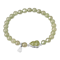 Mengjinyuan Gourd and Tian Jade Sapphire Bracelet Womens Round Beads S925 Silver Fulu Bracelet for Girlfriends Birthday Gift
