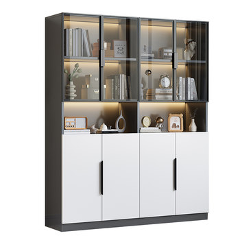 Bookcase with glass door dustproof light luxury wall storage cabinet hand-made display cabinet display storage cabinet floor-standing bookshelf