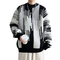 Contrast color sweater mens winter thickened trendy brand trendy sweater loose lazy style sweater jacket handsome sweater