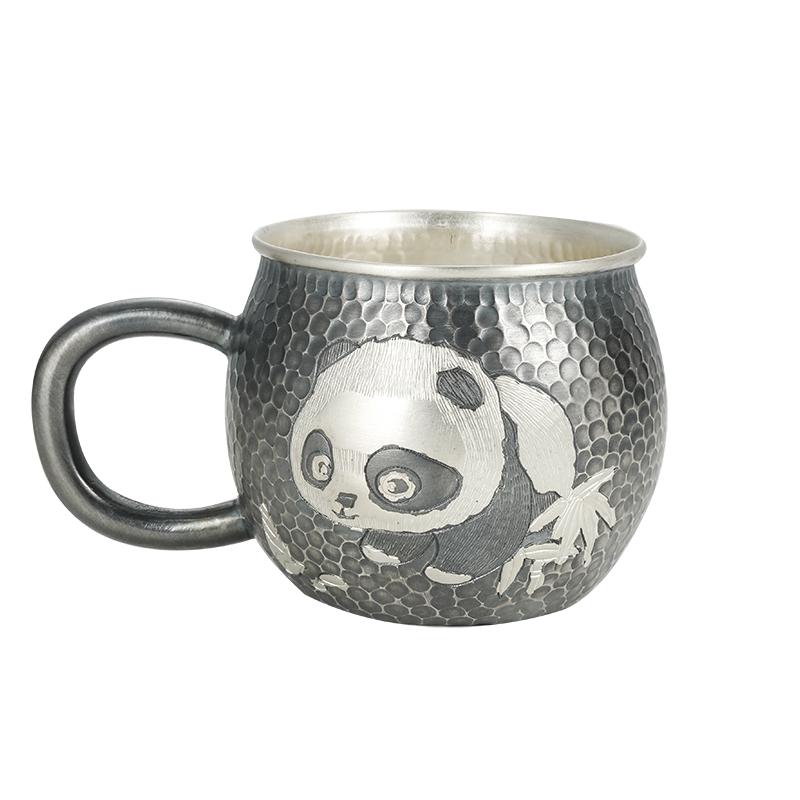 Foot Silver 999 Panda Hammer Pattern Handle Cup