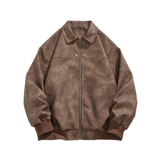 Men's american retro lapel leather jacket men's 2025 new spring and autumn loose couple workwear pu leather jacket