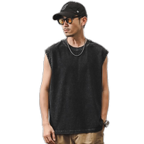 American style old washed vest mens trendy summer sports sleeveless mens t-shirt fitness loose waistcoat top trendy