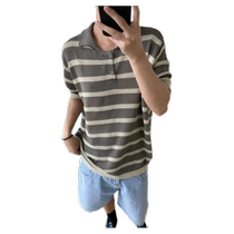 cleanfit black and white striped hollow sweater short-sleeved mens British yuppie polo shirt half-sleeved lapel T-shirt
