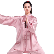 Cloud Tai Chi 2024 New Spring Autumn Pure Color Long Sleeve Tai Chi Clothing Chinese Martial Arts Practice Performance Uniform Collar Mulberry Silk