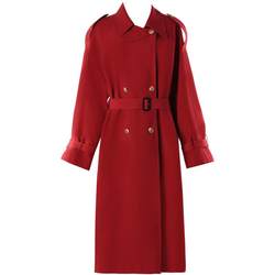 DPLAY spring retro red trench coat double-breasted coat red trench coat temperament mid-length windbreaker jacket for women