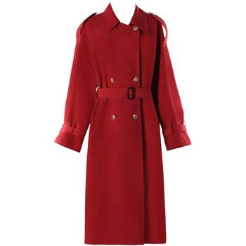 DPLAY spring retro red trench coat double-breasted coat red trench coat temperament mid-length windbreaker jacket for women