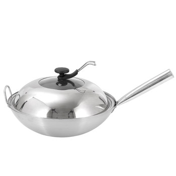 Extra thick single handle stainless steel wok for canteen gas stove