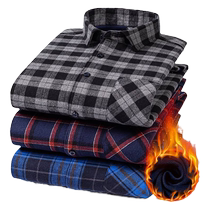 Winter mens thermal underwear plus velvet thickened shirt for young and middle-aged people plaid top pure cotton long-sleeved dad shirt