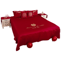 Red bed sheet wedding single piece womans wedding room layout bedroom wedding dowry items Chinese embroidery 2024 new style