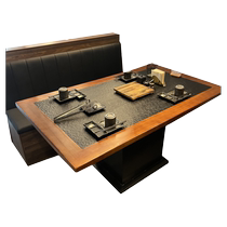 Carbon fire barbecue table commercial marble lower row smokeless Japanese and Korean style barbecue hot pot induction cooker integrated table and chair combination