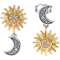 Chinese Valentines Day gift] Pandora Pandora two-color reverse sun and moon earrings in the shape of the sun and the moon are fashionable and exquisite