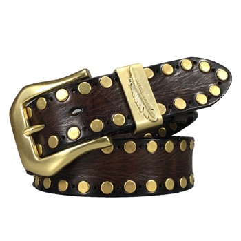 First grain cowhide copper rivet belt