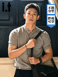 it izzue亨利领短袖T恤男款2026夏季新款健身男士polo衫美式上衣Y
