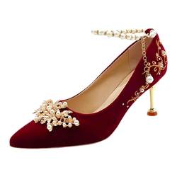 Red Engagement Shoes Bridal Shoes Xiuhe Wedding Dress Two-Wear 2024 New Chinese Style Maternity Toast Wear High Heel Stiletto