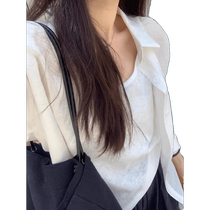 Tencel sun protection shirt womens summer thin ice silk white shirt cardigan French suspender wear blouse sun protection top