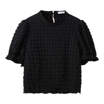 Shuiyunjian puff sleeve short top women's textured short sleeve t-shirt atmosphere summer small shirt 2026