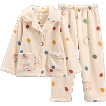 Fenton girls pajamas coral velvet autumn and winter suits plus velvet and thickening girls children babies middle and large childrens home clothes