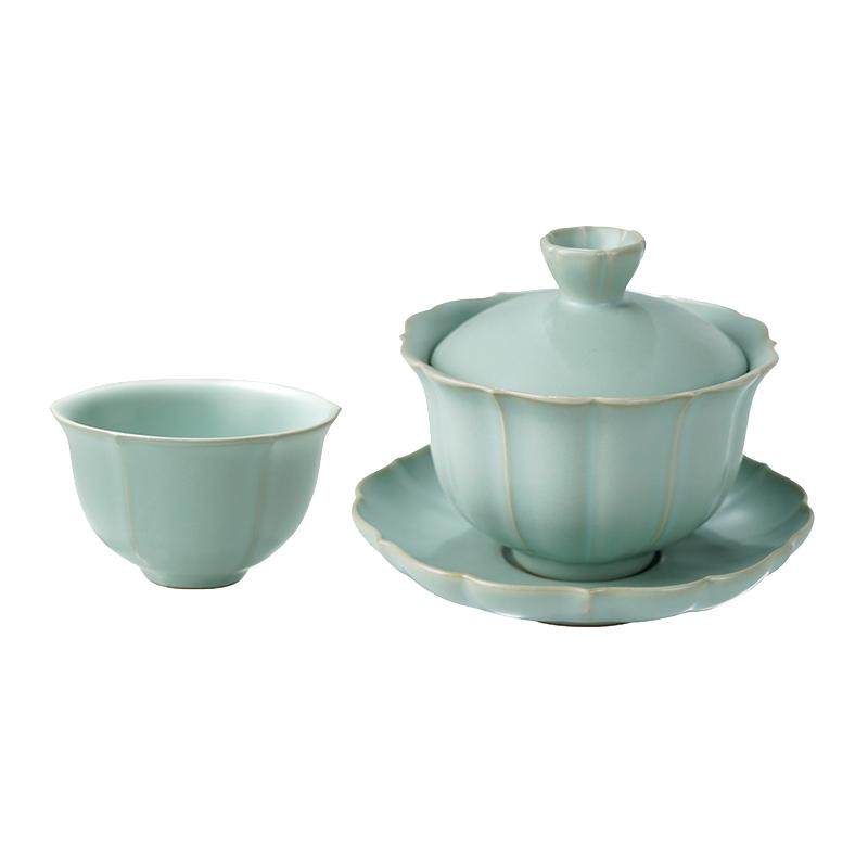 Qingdan Ru Kiln Sancai bowl teacup set gift box