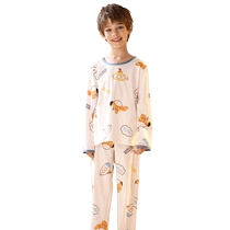 Fenton childrens pajamas boys summer pure cotton long-sleeved thin suit boys medium and large children baby cotton home clothes