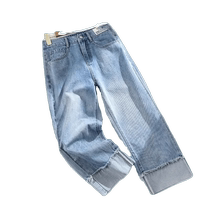 Womens cropped trousers summer thin high-waisted slim versatile light-colored elastic waist curled baguette trousers straight-leg trousers