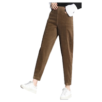 Autumn and winter womens pants with velvet and no velvet thickened corduroy womens casual pants loose Korean style harem pants dad pants