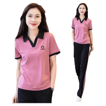 Fashionable casual sports suit for women summer 2024 new Korean version fashionable foreign style age-reducing short-sleeved temperament two-piece set