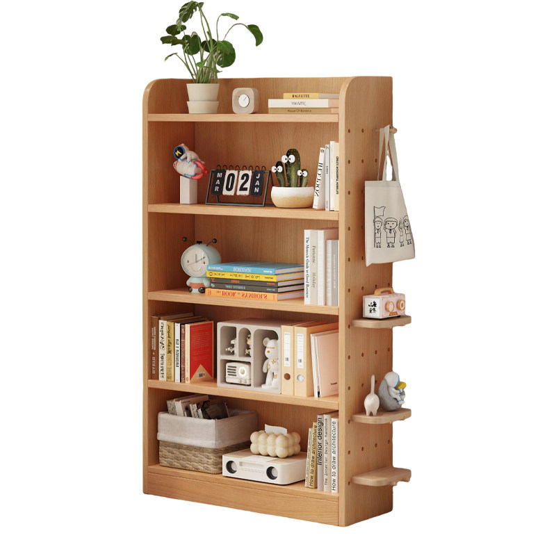 Solid wood bookshelf with perforated board multi-layer storage rack