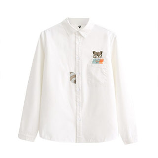 Women's white shirt with plush velvet thickened embroidered squirrel