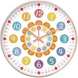 Children's Learning Clock, Silent Wall Clock, Early Education Home Use, Suitable for Study Room, Living Room, Bedroom, New Model, Wall-Mounted, No Drilling Required
