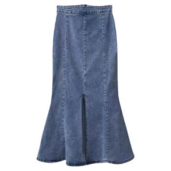 Denim skirt A-line skirt ກາງ-ຍາວ skirt women's elastic slit fishtail hip skirt summer new slim fit ruffle