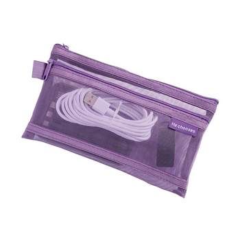 Ziqi donglai transparent mesh pen bag storage bag student portable pen bag double-layer stationery bag data cable headphone cable coin wallet mobile accessories certificate travel cosmetics charger bag