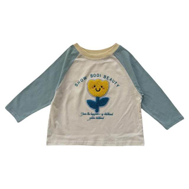 100% pure cotton children's long-sleeved T-shirt base shirt for spring cartoon patch boys and girls color combination cute fashionable top