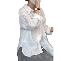 White linen sun protection shirt 2024 new womens summer lazy style cotton and linen long-sleeved shirt French unique top