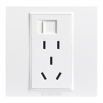 Type 86 concealed dual pass-through Gigabit network port with 5-hole power socket and five-hole Category 6 network cable computer socket