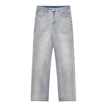ບຼັອກຂອງອ້າຍ Bu Retro Distressed Slight Elastic Straight Jeans Men's American Loose Casual Versatile Long Pants K368