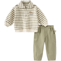 David Bella childrens trousers suit 2024 autumn new boys striped long-sleeved tops straight pants two-piece set