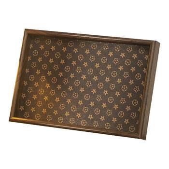 Solid wood desktop jewelry storage box leather cultural tray