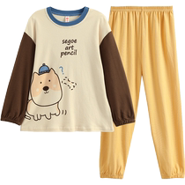 Fenton Boys Pajamas Spring and Autumn Sleeve Cotton Kit Boy Cartoon Children in Big Childrens All-Cotton Home Clothes