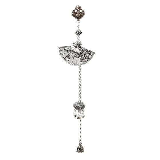 Chinese style retro plum blossom fan brooch, women's cheongsam with pressure collar buckle, bell, tassel pendant, Hanfu pin, Miao silver accessories