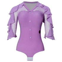 Purple Waltz Dance Blouse New Lotus Leaf Lace Midsleeve Spring Autumnu Ballroom Dancing Skills Conjoined Morden Dance Suit