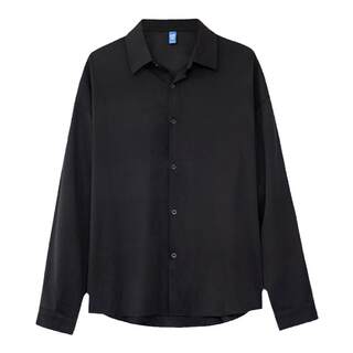 Lapel long-sleeved black shirt top with light mature style