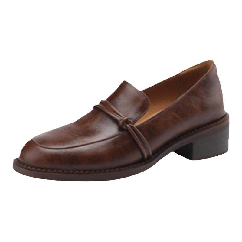 Retro round toe mid-heel soft-soled loafers for women