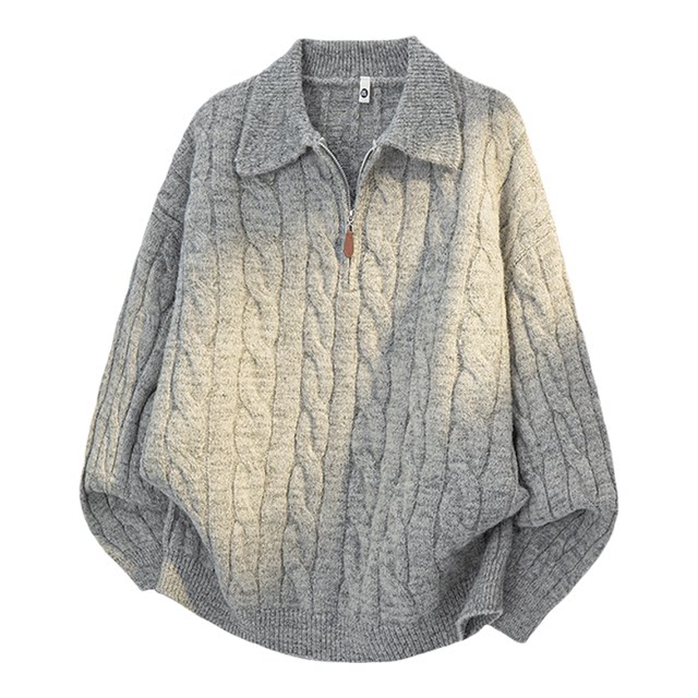 La Chapelle retro hemp pattern half-zip sweater for men and women in autumn and winter lazy style pullover sweater sheep wool