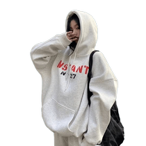 Retro Style Letter Hooded Drawstring Sweatshirt 2023 Autumn New American Simple Versatile Slim Top