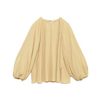 Mila Owen Spring Raglan Sleeve Slit Collar Rope Tie Chiffon Shirt Commuting Top for Women