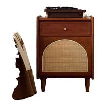 Senzong solid wood rattan bedside table small ultra-narrow bedroom storage cabinet home small apartment bedside storage storage cabinet