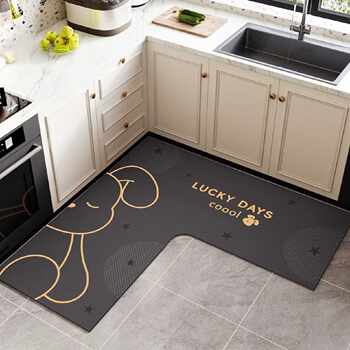 L-shaped kitchen floor mat cartoon water-absorbent, quick-drying, non-slip, dirt-resistant floor mat 2026 new erasable and washable corner carpet