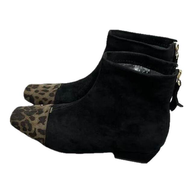 Suede small square toe short boots leopard print fashionable women's boots